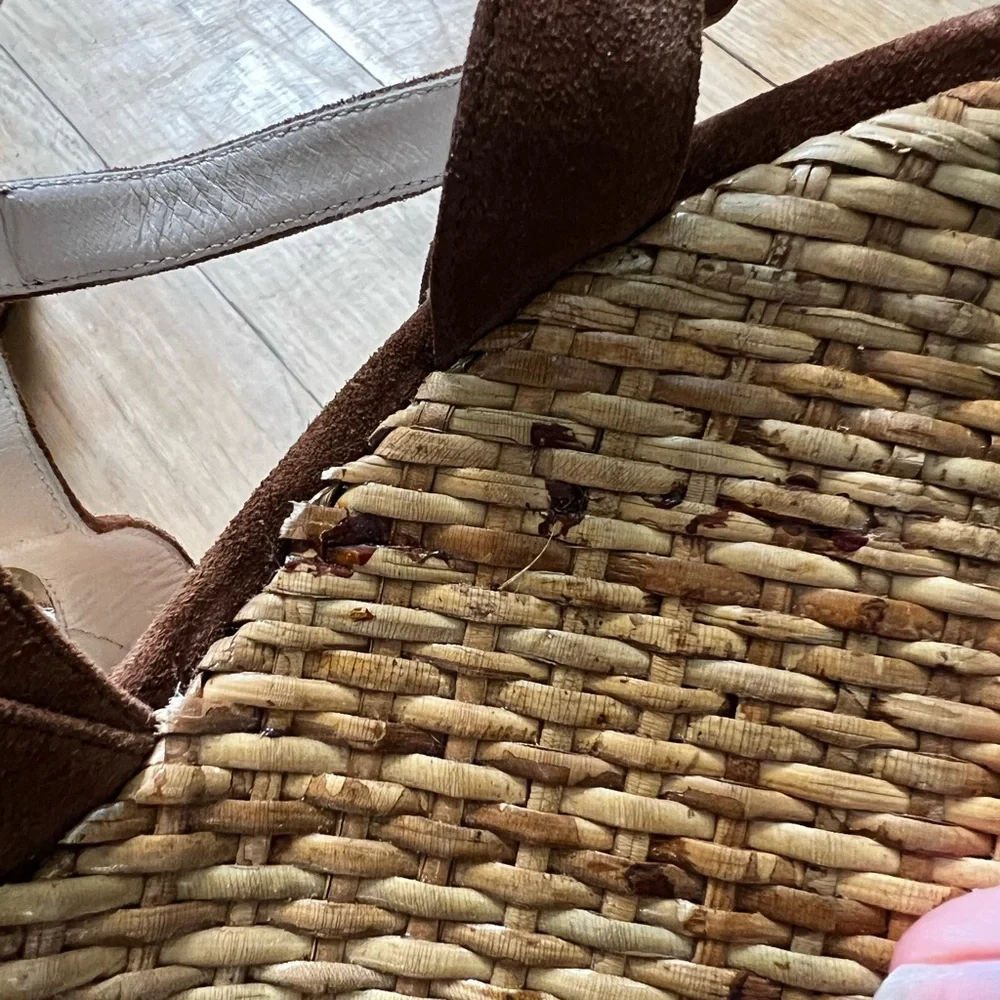 Prada Suede‎ Woven Wicker Wedge Sandals